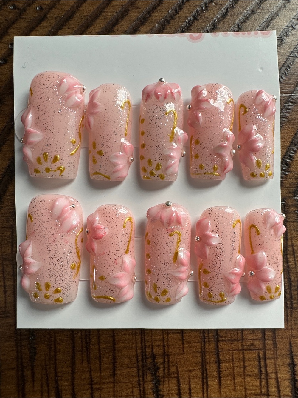 Pink 3D Floral Press-On Nails